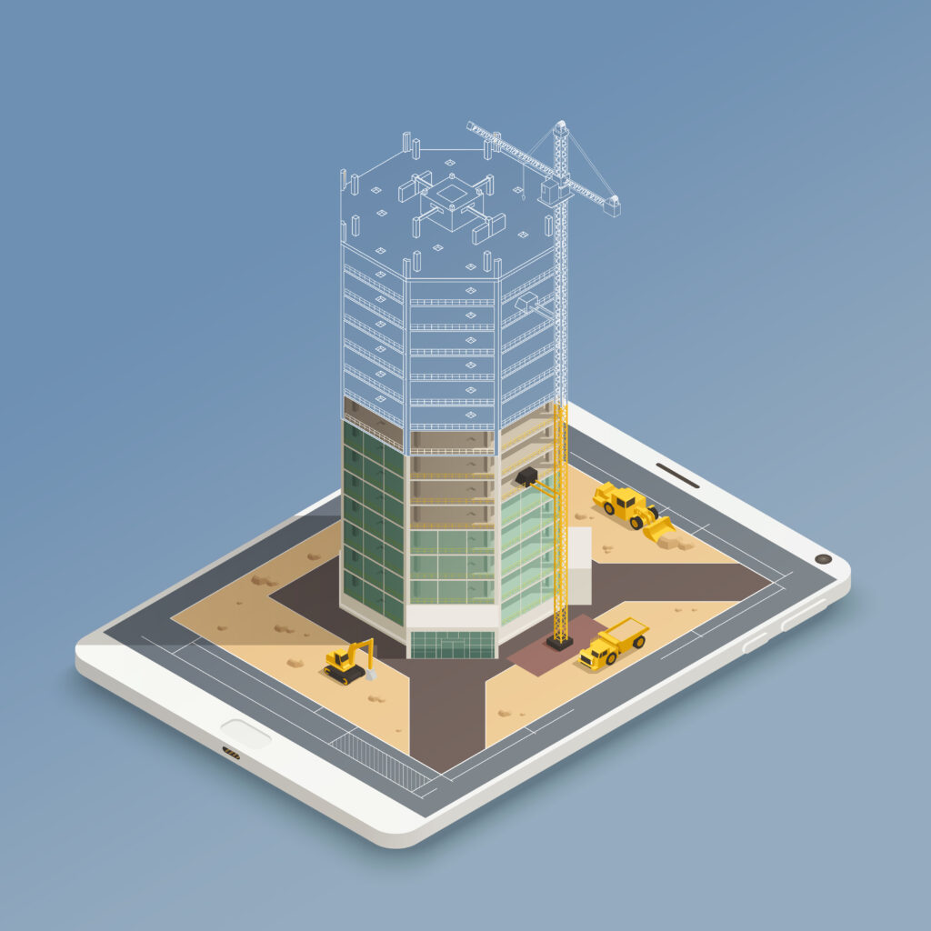 skyscraper construction isometric composition